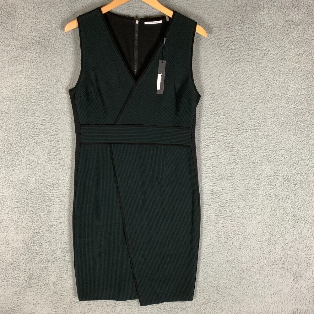 Tahari Dolce Dress Sheath Size 12 Black Sleeveless Striped Work Career NWT $128